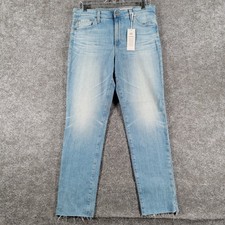 NWT AG Adriano Goldschmied Straight Jeans Womens 31R Blue Denim Modern Raw-Hem picture