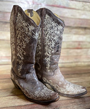 Corral Women’s Brown Crater Western Boots with Bone Embroidery Snip Toe picture