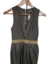Fab’rik Black And Gold Knee Length, Sleeveless, V Neck Dress NWT Small   picture