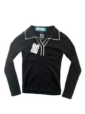 41 Hawthorn Valarie Variegated Rib Johnny Collar Sweater Women's M Black NWT Pol picture
