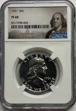 1961 NGC PF68 Silver Proof Franklin Half Dollar 50c 90% Silver Portrait Label picture