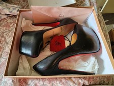 Christian Louboutin Black Leather Platform Pump Stiletto Heels EU 39 Logo picture