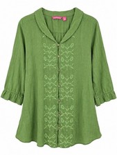 Woman Within 4X Embroidered Tunic Top Cotton Gauze Button Front Boho Plus Size picture