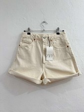New Zara Woman Beige High Waist Mom Fit Shorts Rolled Cuffs Size 6 picture