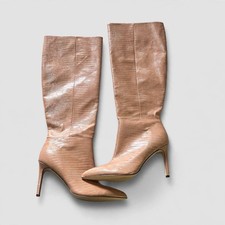 NWOT Nine West The Richy Natural Tan Lizard Leather Knee High Heeled Boots sz 9 picture