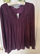 The LOFT Plum Purple Boho Long Sleeve Blouse Top ~ Size Medium ~ NWT  picture