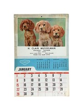 Complete Vintage 1961 Puppy Dog Wall Calendar TV Sales Advertising from Illinois picture