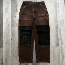 VTG Carhartt Faded Brown Canvas Double Knee Carpenter Work Wear Grip Tape Pants picture