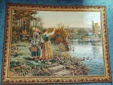 Vintage French Flemish Gobelins Tapestry Appel au Passeur Woven Wall Hanging picture