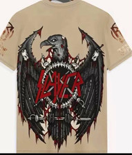 Slayer Graphic Print Beige Short Sleeve Men's Regular Fit T-Shirt Metal Rock picture