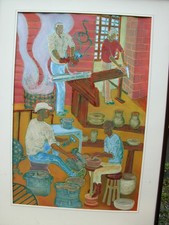 LARGE Vintage Kenya Gallery African Folk Art Painting ARTISANS Working Signed picture