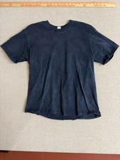 Vintage Mens Medium Faded Navy Blue Blank Solid Crewneck T-Shirt Comfort Colors picture