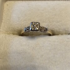 Vintage 14K Two-Tone Gold Illusion Diamond Engagement Size 6.75 1.3g Mid-Century picture