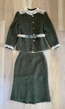 vintage St Sophia Paris Wool Suit Skirt Blazer Set Fur Trim small size  picture