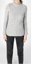 Ireland's Eye Wool Cashmere Cable-Knit Mock Neck Pullover Sweater L/XL Gray picture
