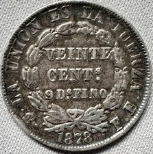 Bolivia 20 Centavos 1878 SILVER COIN LA UNION ES LA FUERZA KM# 159 picture