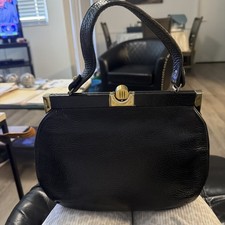 VTG 50s La France Hand Bag Black Pebble Leather  Classic Single Handle picture