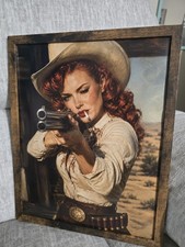 11x14 Vintage Redhead Cowgirl With Shotgun Print- Framed Wall Art picture