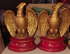 VINTAGE ANTIQUE BRONZED CLAD FEDERAL EAGLE BOOKENDS(2) AMERICA RED BASE STARS picture