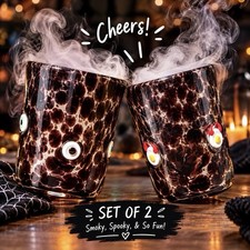 New Anthropologie Set of 2 Icon Juice Glass Halloween Eyeballs and Deviled Egg picture