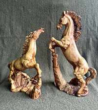 Vintage Italian Alabaster Resin Rearing Stallion Horse Sculpture Pair Signed AB picture