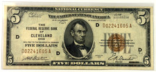 1929 $5 National Bank Note, Cleveland, OH, Brown Seal, XF-AU  picture