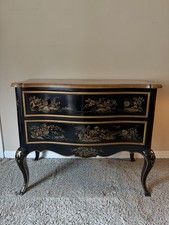 1980s Drexel Bombe Chest French Asian Chinoiserie Black Lacquer picture