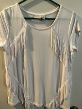 Zenergy by Chico’s Women’s White Fringe Short Sleeve T-Shirt Size 0 picture