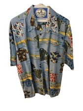 Primo Beer Go Barefoot Mens 2XL Hawaiian Shirt Blue Beach Print Cotton USA Made picture