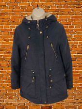 JOULES NAVY BLUE COAT SIZE UK8 COTTON WOMENS HOODED FAUX FUR WINTER PARKA JACKET picture