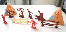 Vintage Marx Wild West Plastic Cowboys Indians Tee Pee Fence Figure Lot picture