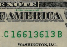 135-Fancy Error-2021 $1 Bill-Green Wet Ink Offset-Trinary-Tear-VF picture