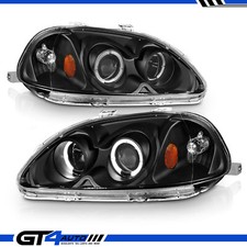 For 1996-1998 Honda Civic LED Halo Projector Black Replacement Headlights Lamps picture
