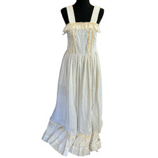70s VTG Prairie Maxi Dress Ivory Eyelet Women's XS #8C2 picture