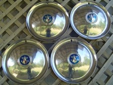 FOUR VINTAGE ANTIQUE 1954 54 HUDSON HORNET WASP JET LINER HUBCAPS WHEEL COVERS picture