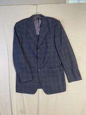 VTG CountryClub Men’s Blazer Window Pane Blue Plaid 40R Unstructured Wool picture