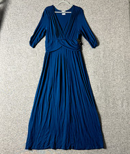 Kiyonna Women's Size 1 Blue Rayon Stretch 3/4 Sleeve Maxi Dress picture