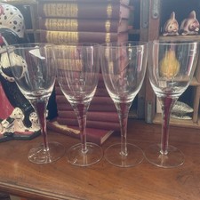 Pier 1 Red Filament Tear Drop Wine Glasses Set of 4 Clear Crystal Stemware 8.75