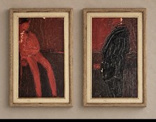 Attributed to Yehiel Rabinowitz Paris 1963 Figural Works Pair Framed Paint Loss picture