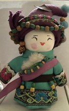 Vintage KUNMING HUBUNG CHINESE Doll HANDMADE CLOTH & WOOD TRADITIONAL 5.75”H 4”W picture