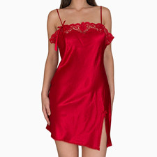 Y2K Vintage 2005 Victorias Secret Angels Red Satin Lace Lined Slip Dress  picture