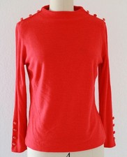Vintage 60s MOD Go Go Wool Long Sleeve Top Button Sz 9/10 Red Twiggy picture