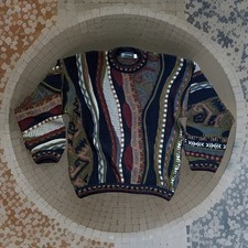 VINTAGE Tundra Men’s Size L Coogi-Inspired Multicolor 3D Knit Pullover Sweater picture