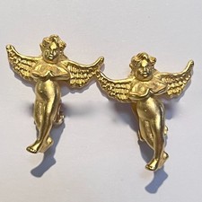 KARL LAGERFELD vintage Cheru  Earrings Signature gold plate Original Card signed picture