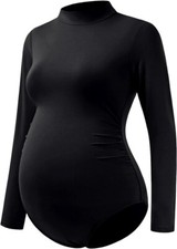 Bhome Women's Maternity Bodysuit Mock Turtle Neck Long Sleeve Top Large (B34) picture