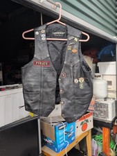 Thick Leather Vest W/ Original Art Work Patches UNIK brand Uni Small VERY NICE picture