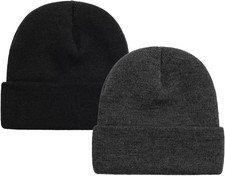 2 PCS Unisex Beanie Hats for Men Women Knit Beanies Soft Slouchy Warm Cuffed Bea picture