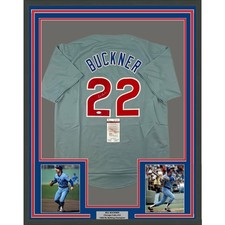 Framed Autographed/Signed Bill Buckner 35x39 Chicago Grey Jersey JSA COA picture