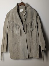Vintage Roamans Genuine Suede Fringe Jacket Beige Leather Western Coat NWT picture