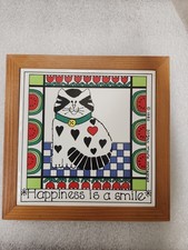 Vtg '82 Susan Marie Mcchesney Framed Cat Tile Trivet Wall 